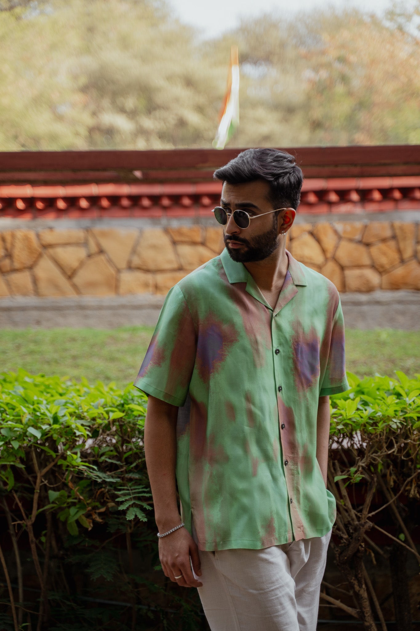 Ombre oversized shirt for men in green and pink tones, perfect for casual summer outings