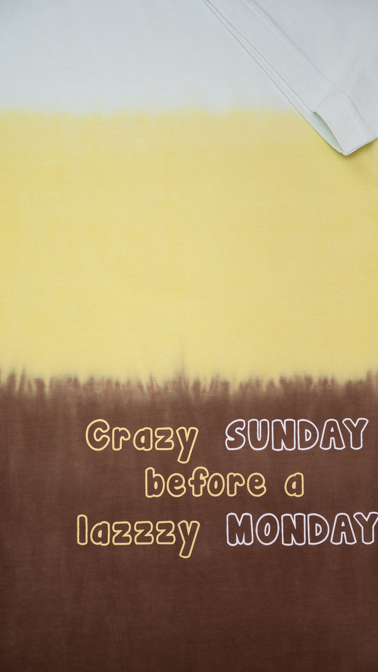 Stylstpls organic cotton oversized t-shirt with yellow and brown color fade and playful text design