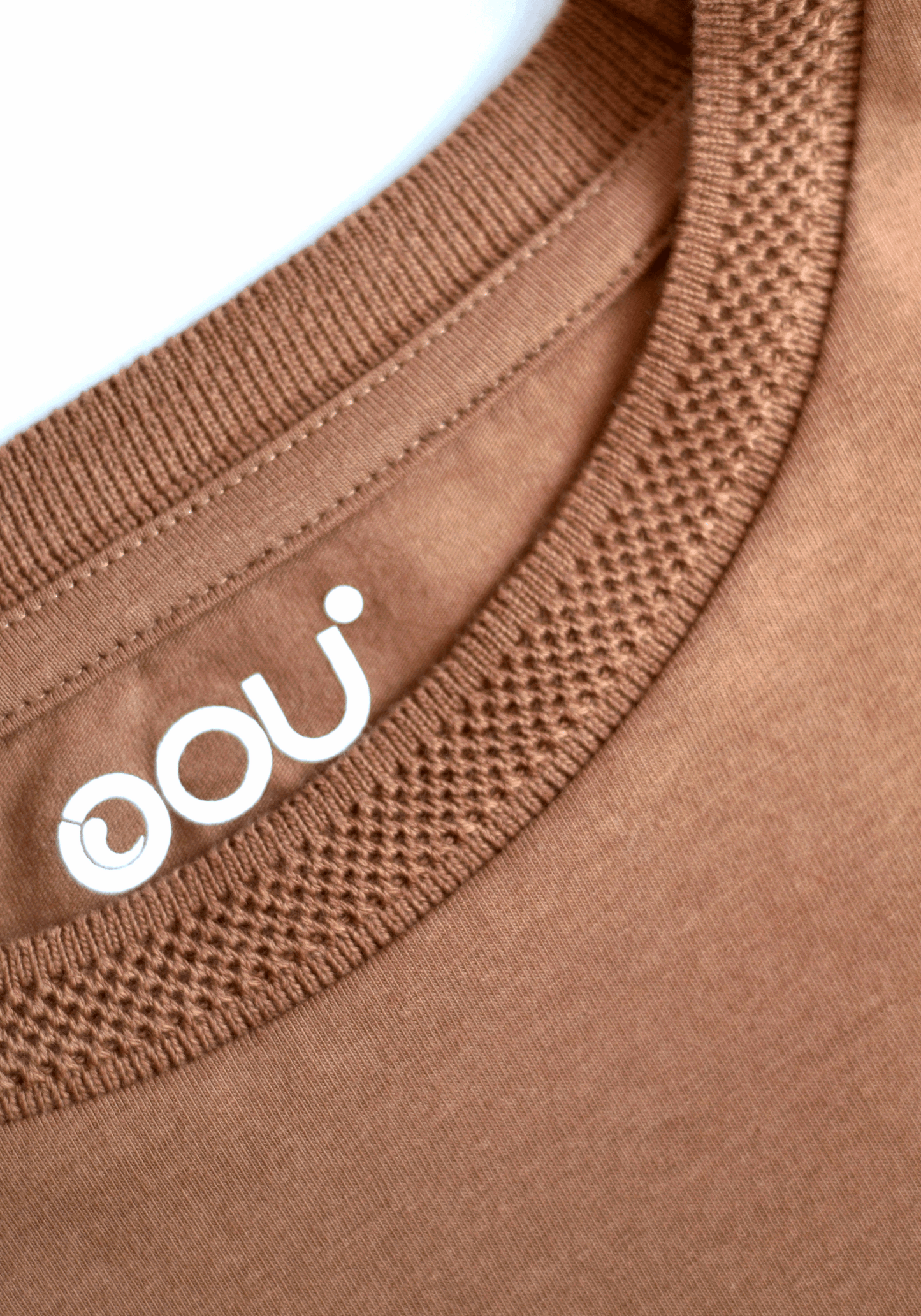 Close-up of Stylera brown regular fit casual tee neckline and logo print