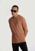 Stylera regular fit casual tee in brown worn by man with black sunglasses and black pants