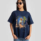 Stylera oversized blue graphic tee for womens featuring a relaxed fit and stylish print