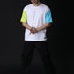 Stylstpls oversized casual tee with unique sleeves in white, featuring colorful short sleeves and a stylish graphic design