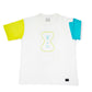 Stylstpls oversized casual tee with unique sleeves in white, yellow, and blue for a trendy look