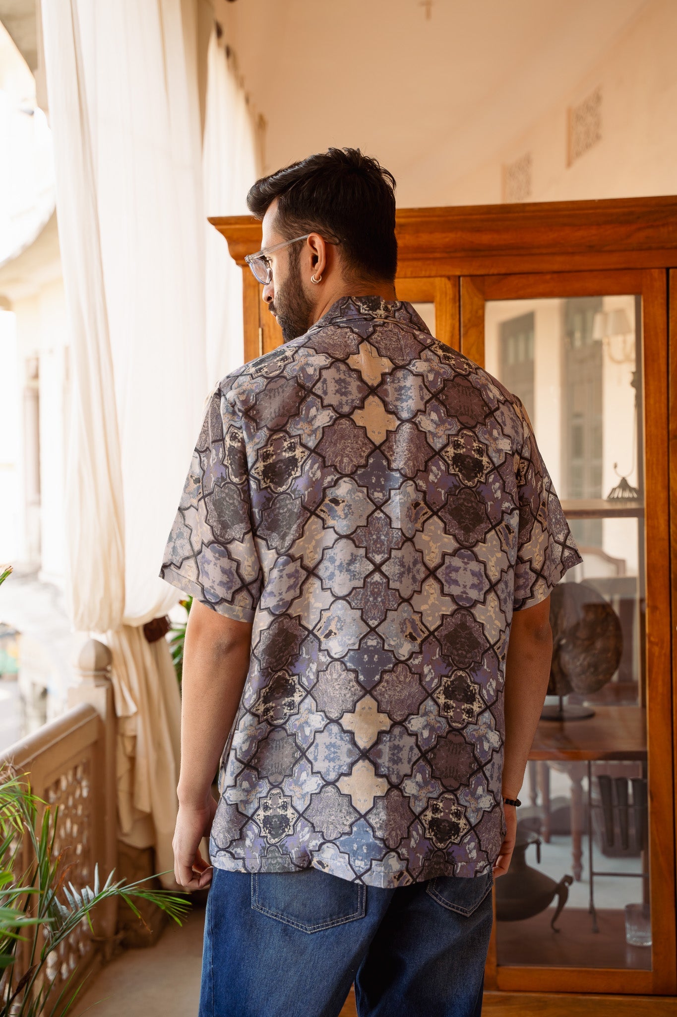 Men's oversized printed shirt for men featuring a unique geometric pattern from Stylera 
