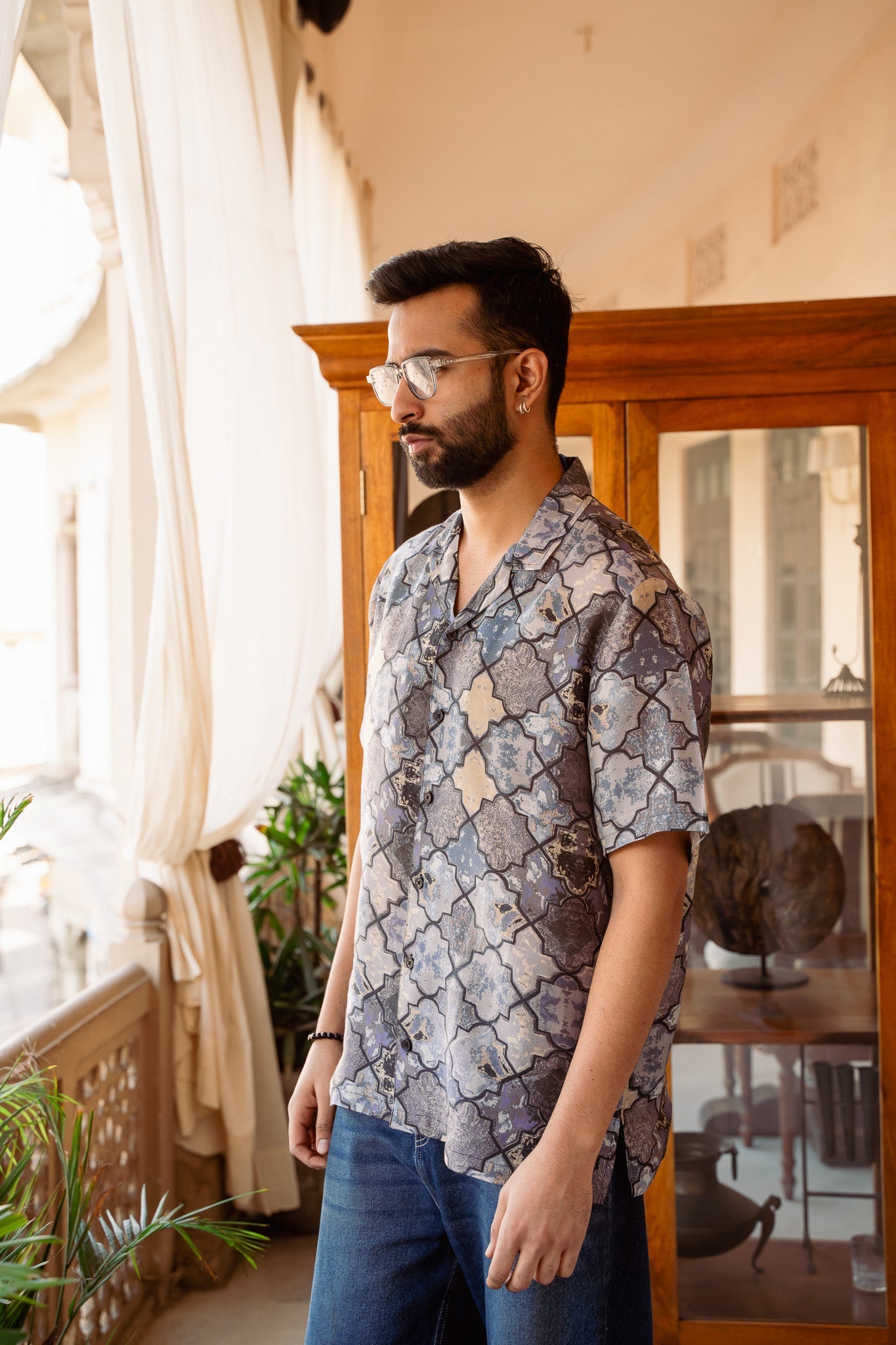 Stylera oversized printed shirt for men featuring a unique patterned design and relaxed fit