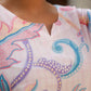 Close-up of pastel floral cotton co ord set design featuring vibrant colors and intricate patterns