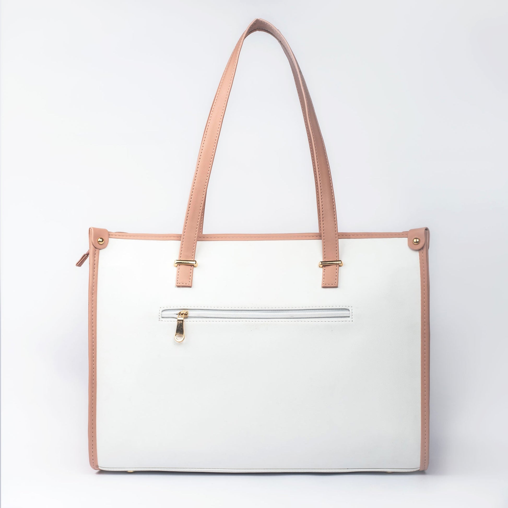 Stylish peach crane paradise tote bag with dual handles and a zippered back pocket for convenience