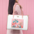 Peach crane paradise tote bag featuring vibrant floral and crane designs, perfect for stylish outings.