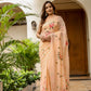 Elegant peach floral saree for women featuring delicate rose embroidery and a lightweight design
