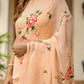 Elegant peach floral saree for women with intricate flower embroidery, perfect for festive occasions