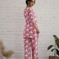Stylish pink cotton matching set for women with a unique pattern and comfortable fit