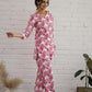 Stylish pink cotton matching set for women featuring a patterned top and comfortable pants
