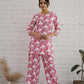 Stylish pink cotton matching set for women featuring a printed top and pants by Stylera