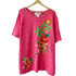 Stylera pink floral oversized pullover featuring tropical palm and hibiscus embroidery and scoop neck