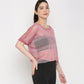 Stylera pink netted top for women with short sleeves and a stylish cropped design