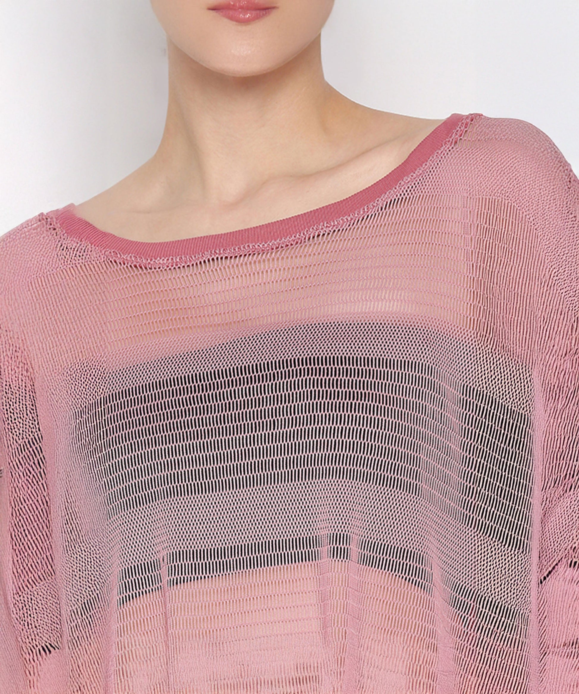Stylish pink netted top for women with a loose fit and soft neckline for casual wear