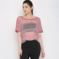 Stylish pink netted top for women with short sleeves and a relaxed fit, perfect for active wear
