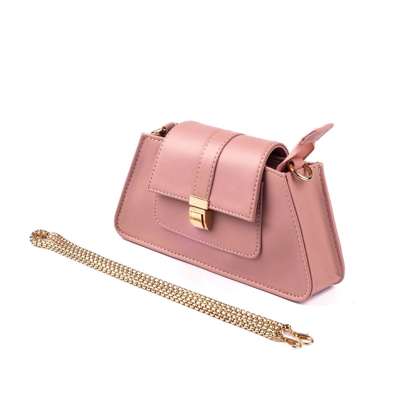 Stylish pink shoulder bag for women with a gold chain strap and elegant design