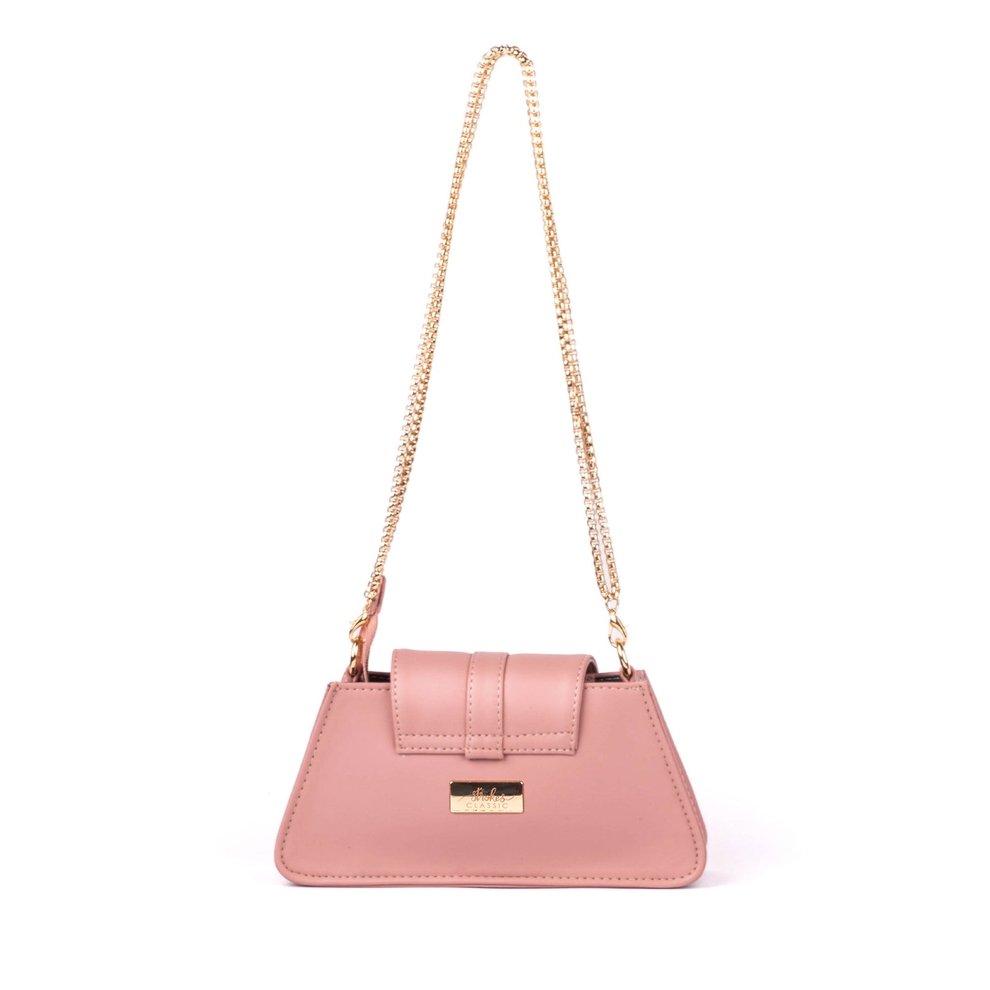 Stylera Mini Baguette Bag in pink, stylish shoulder bag for women with chain strap