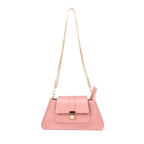 Stylish pink shoulder bag for women with a gold chain strap and modern design