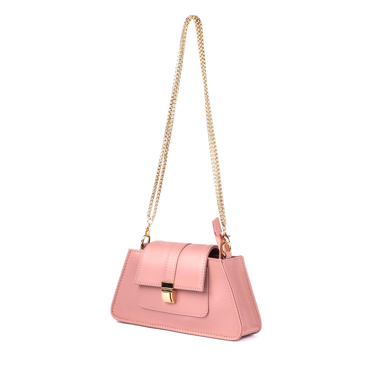 Mini Baguette Bag in pink with a chain strap, perfect as a stylish pink shoulder bag for women