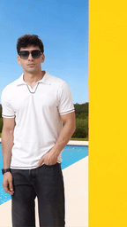 Rigo Men's Solid Polo White T-shirt With Contrast Piping