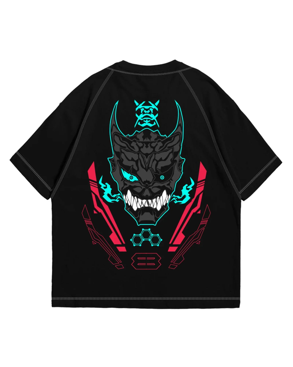 Black t-shirt with a graphic design of a dragon-like creature with glowing eyes on a white background