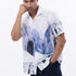 Stylera printed short sleeve cotton shirt featuring artistic blue designs on a white background