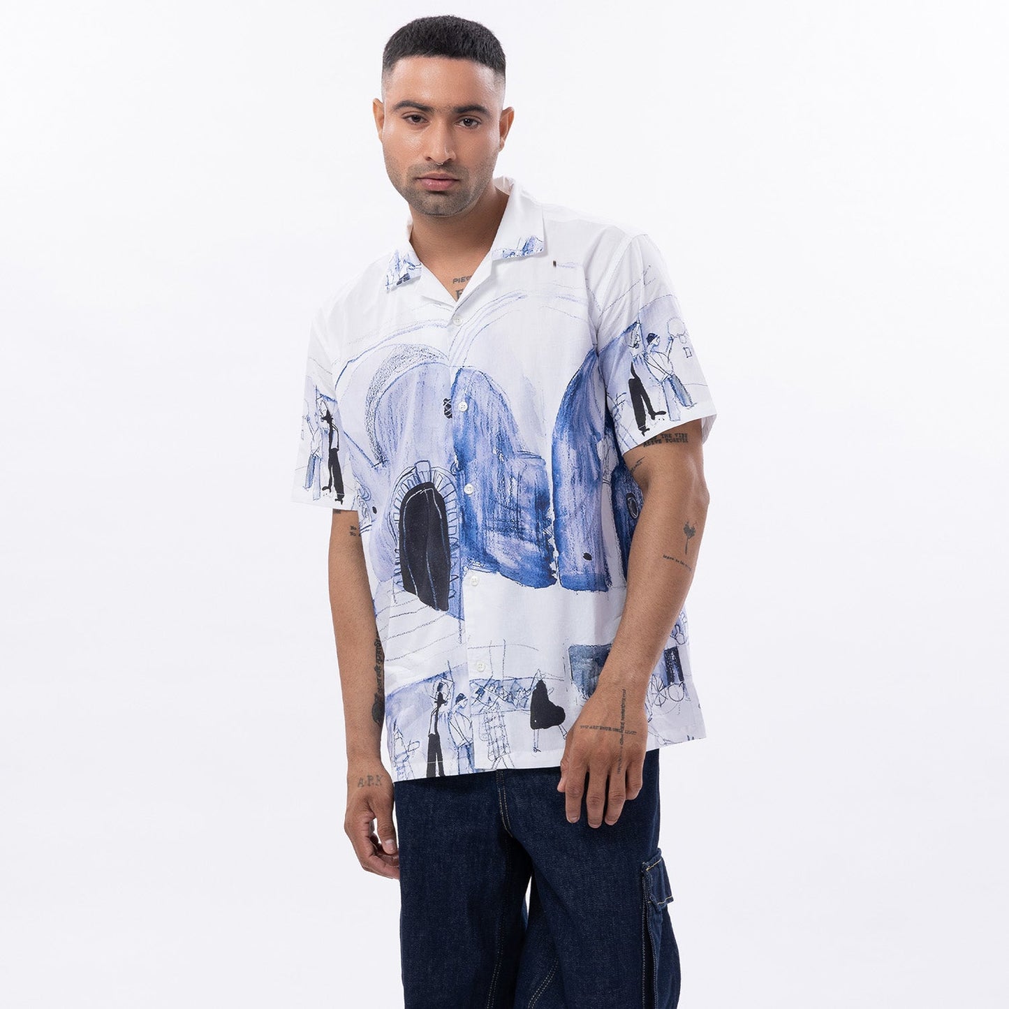 Stylera printed short sleeve cotton shirt with colorful abstract designs for a trendy casual look