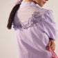 Stylera purple embroidered event dress with floral back design and puff sleeves