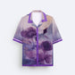 Stylera purple resort shirt for men with watercolor floral print short sleeves contrast collar and trim