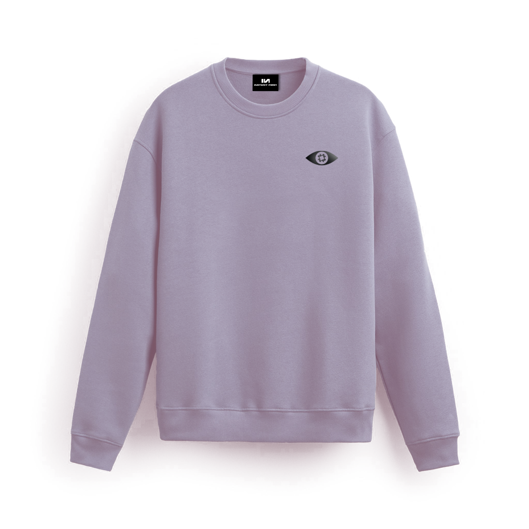Stylera purple sweatshirt for women crewneck lavender pullover with small chest logo, ribbed cuffs and hem