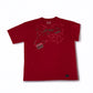 Red bold print casual tee for men featuring unique graphic design and comfortable fit