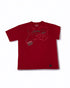 Red bold print casual tee for men featuring unique graphic design and comfortable fit