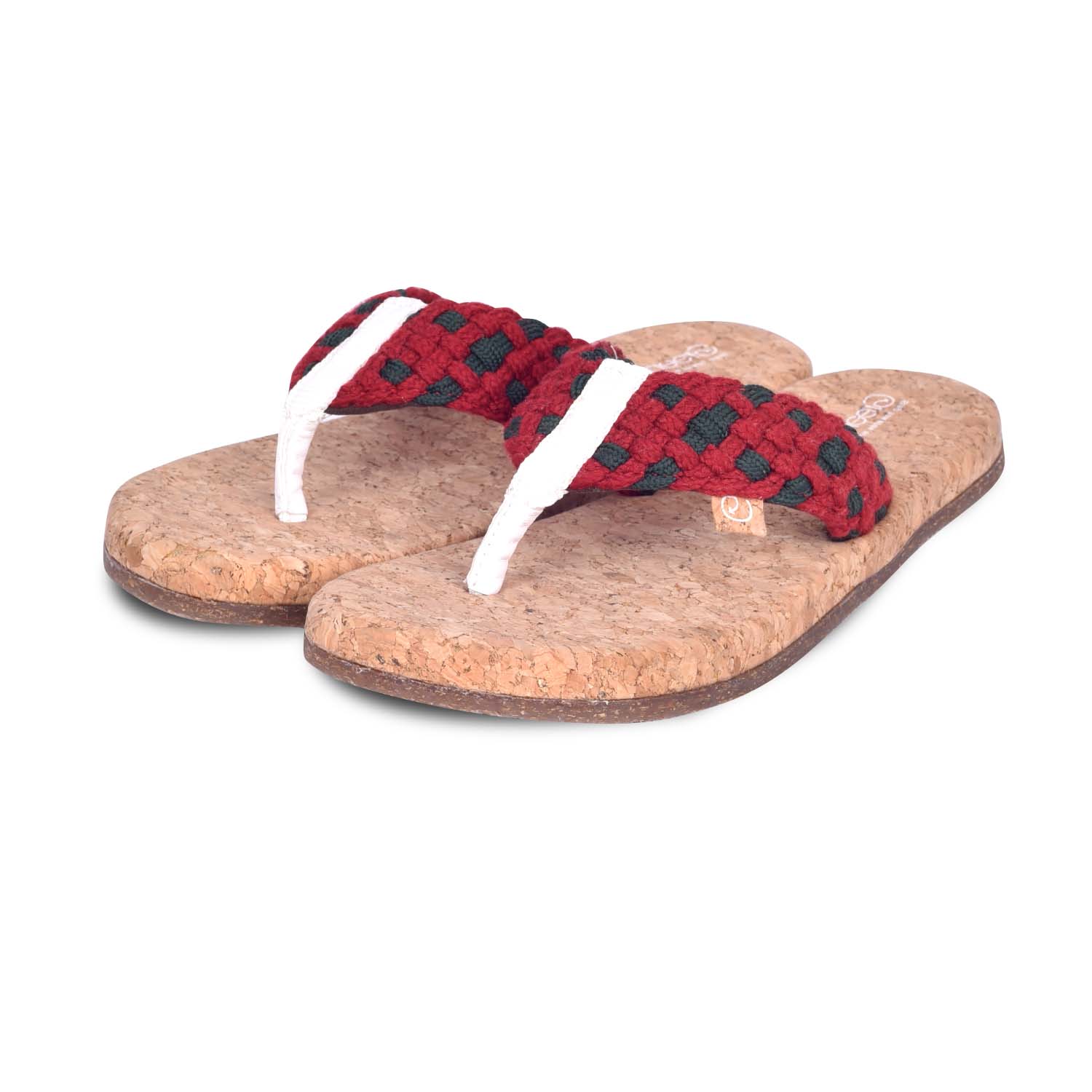 Red braided strap slippers women made with comfortable cork soles for casual summer wear