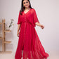 Elegant red flowy dress for women with button details and a relaxed fit, perfect for summer outings