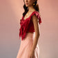 Stylera red top and skirt matching set with eyelet detail and soft pink skirt worn by model
