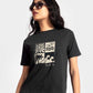 Regular fit black t-shirt for women by Stylera with beach-themed graphic print