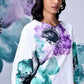 Stylera white dress with teal and purple watercolor floral print sleeves regular fit casual dresses for women