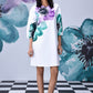 White shift dress with purple and teal watercolor blooms regular fit casual dresses for women