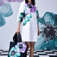 Stylera white floral shift dress with matching tote on model regular fit casual dresses for women