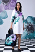 Stylera white floral shift dress with matching tote on model regular fit casual dresses for women