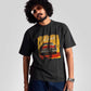 Stylera regular fit vintage car t-shirt in black worn by man with sunglasses and curly hair