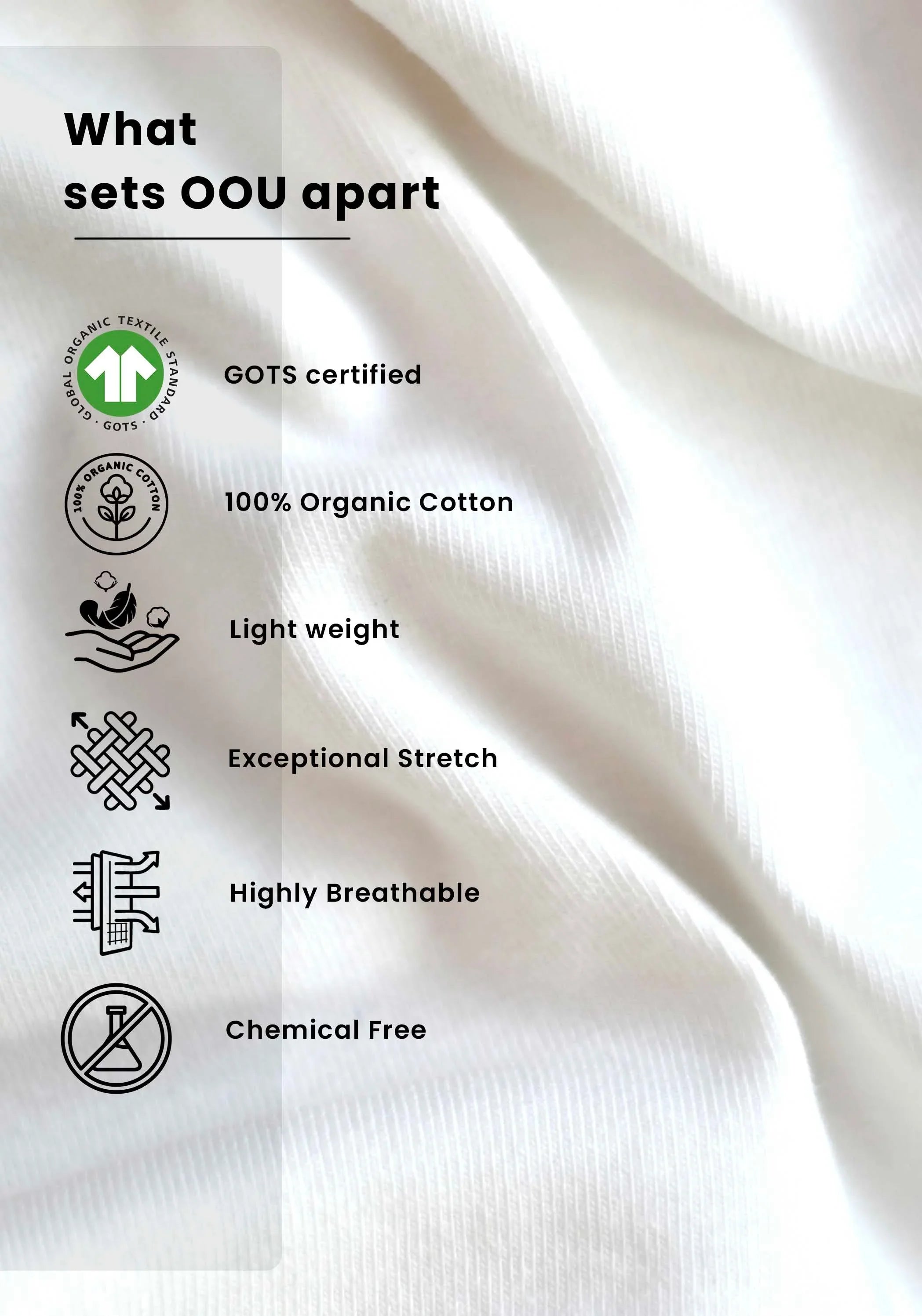 Close-up of soft white fabric showing features of regular fit white tee from Stylera with organic cotton and breathable material
