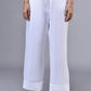 Stylera white cuffed wide leg trouser relaxed fit cotton pants for women styled with white sneakers