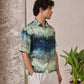 Relaxed fit short sleeve shirt for men in a blue and green abstract design, perfect for casual wear.