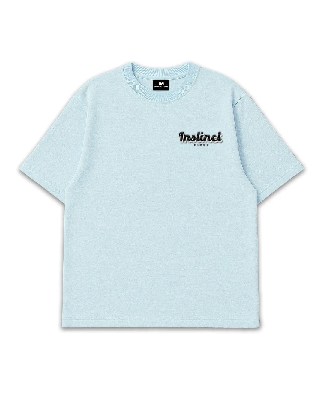 Stylera retro blue oversized t-shirt with small chest logo relaxed fit cotton crewneck