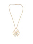 Stylera gold pendant unique flower shaped necklace with delicate looping petals on long chain