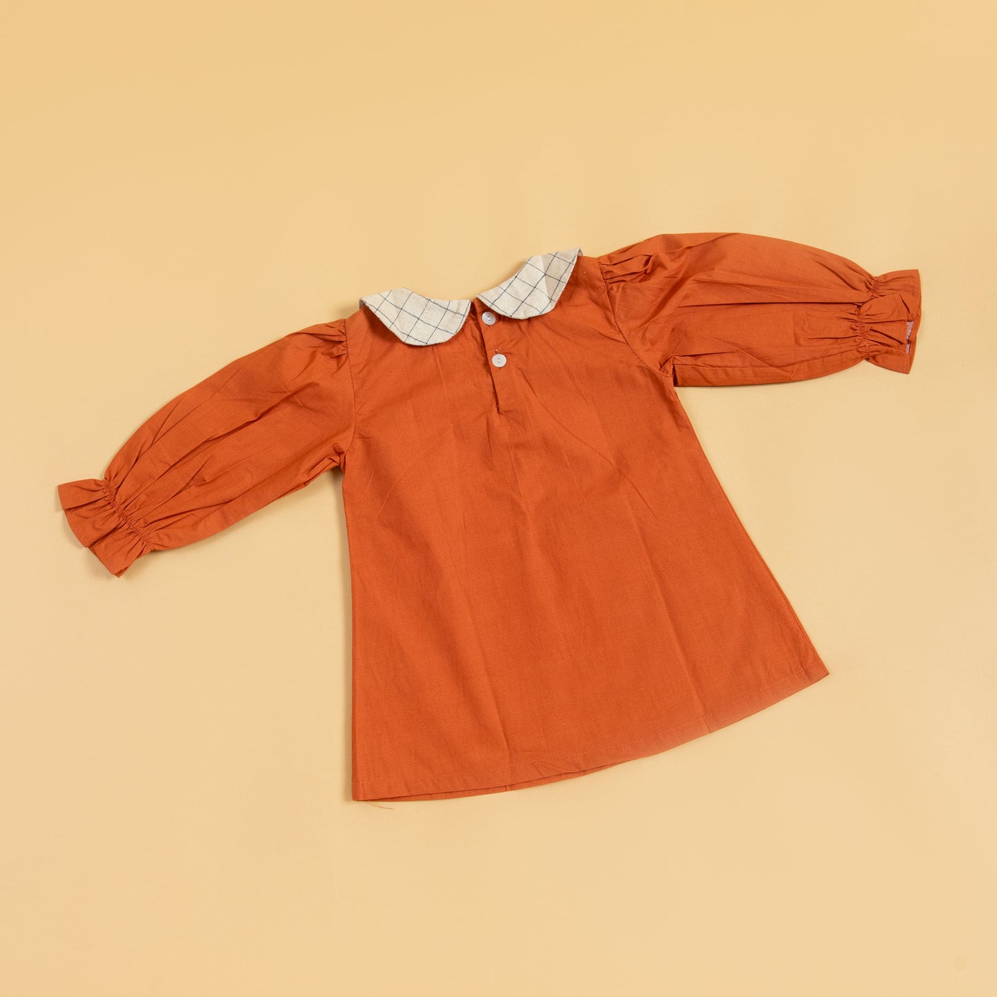 Stylera Rustic Dress for Fall Outings with Puff Sleeves and Plaid Collar Detail
