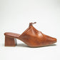 stylera brown slip-on block heel shoes with low chunky heel and pointed toe